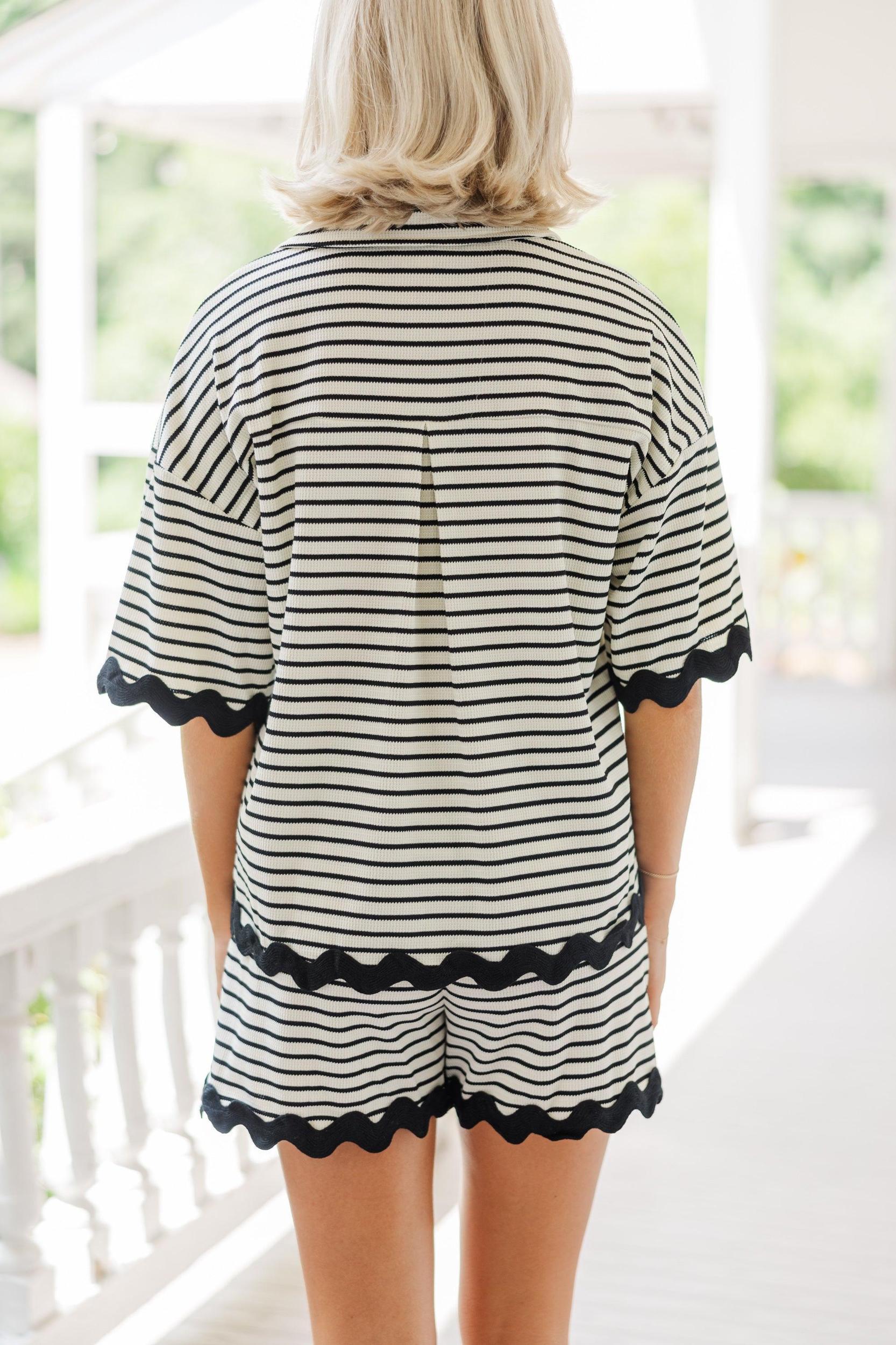Getting Closer Cream White Striped Blouse Female Product Image