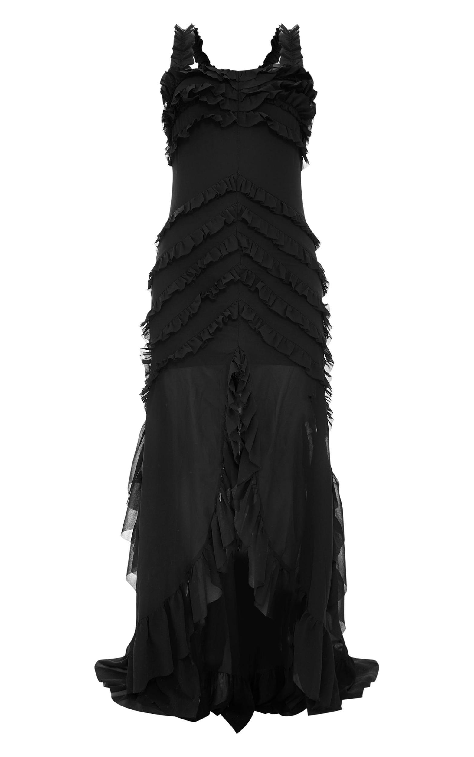 Black Tiered Frill Detail Maxi Dress Product Image