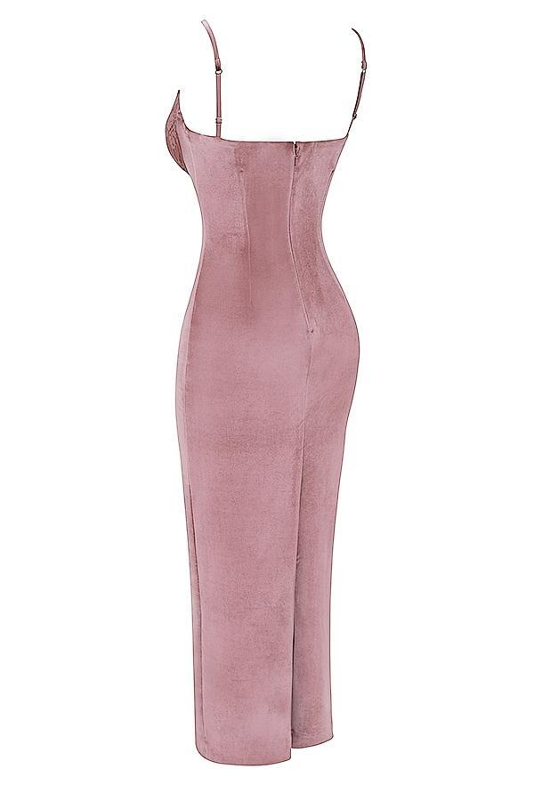 Azalea Soft Pink Velvet Midi Dress Product Image