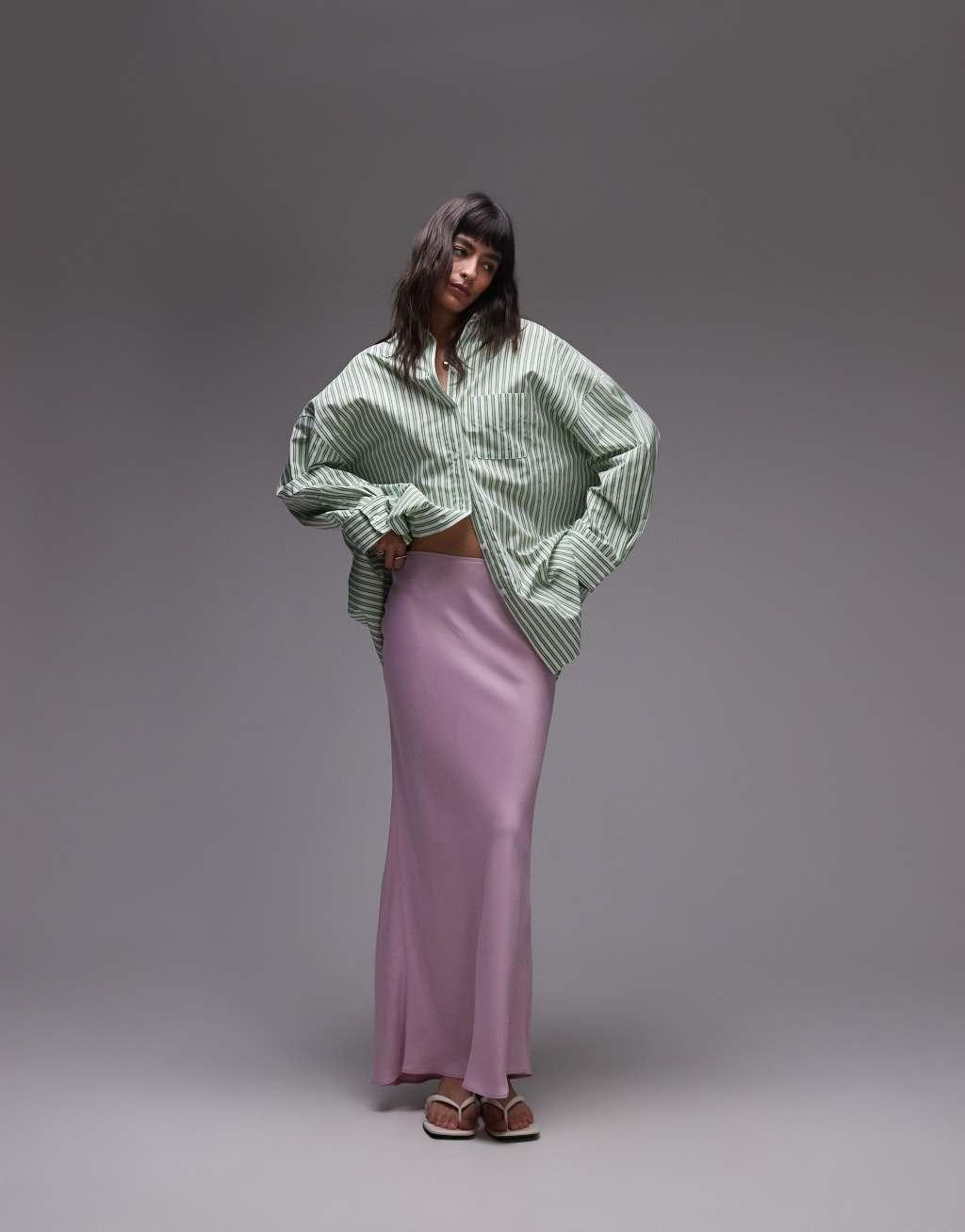 Topshop super oversized shirt in green stripe Product Image