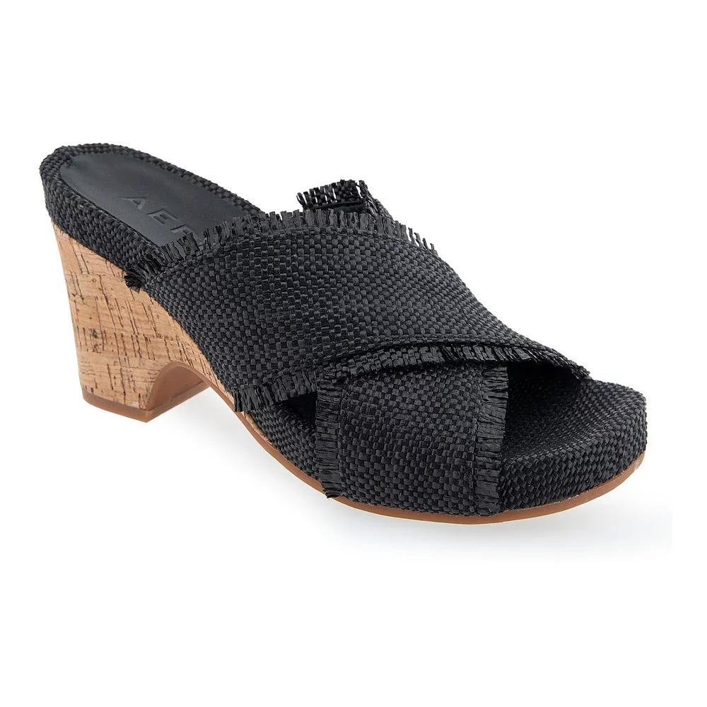 Aerosoles Madina Women's Wedge Sandals, Size: 8 Medium, Black Raffia Product Image
