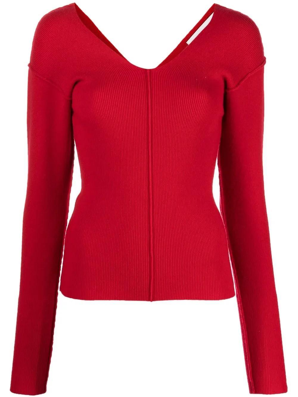 EXTREME CASHMERE V-neck-back Knitted Jumper In Red Product Image