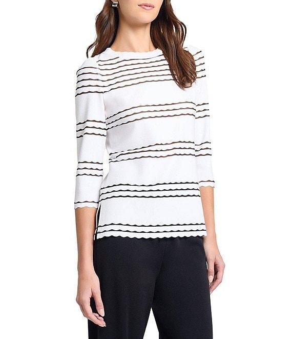 MISOOK Soft Knit Round Neck 3/4 Sleeve Scallop Tunic Product Image