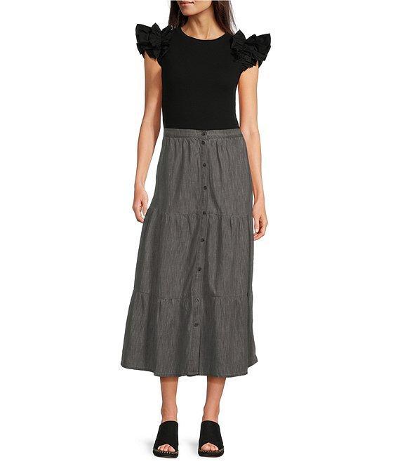 NYDJ Lightweight Denim Tiered Maxi Skirt Product Image