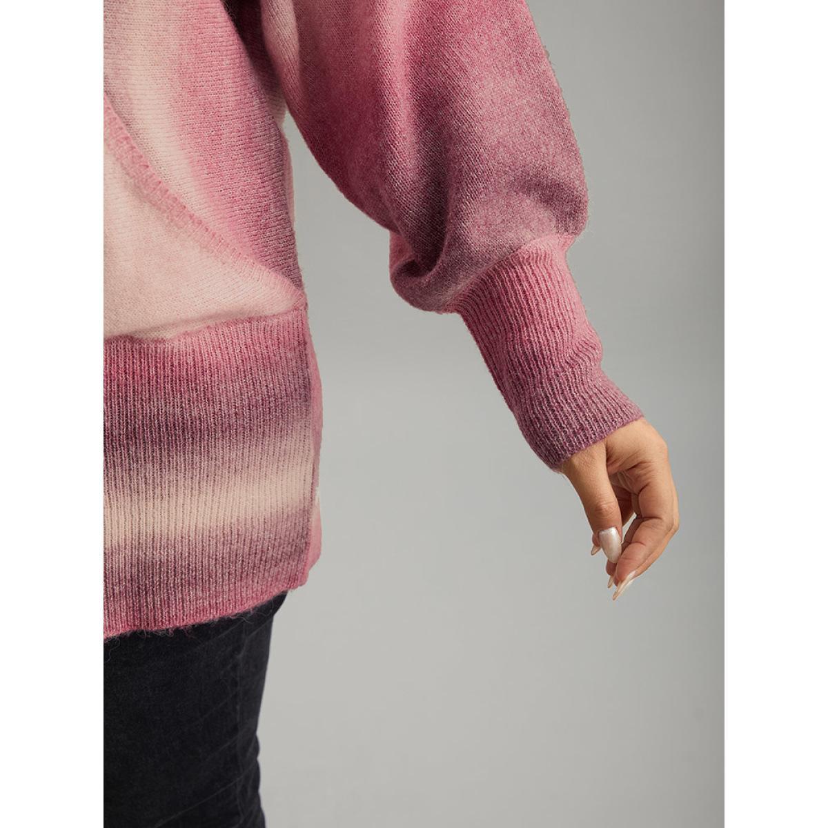 Plus Size Ombre Surplice Neck Elastic Hem Pullover Multicolor Women Casual Loose Long Sleeve V-neck Dailywear Pullovers BloomChic 26/4X Product Image