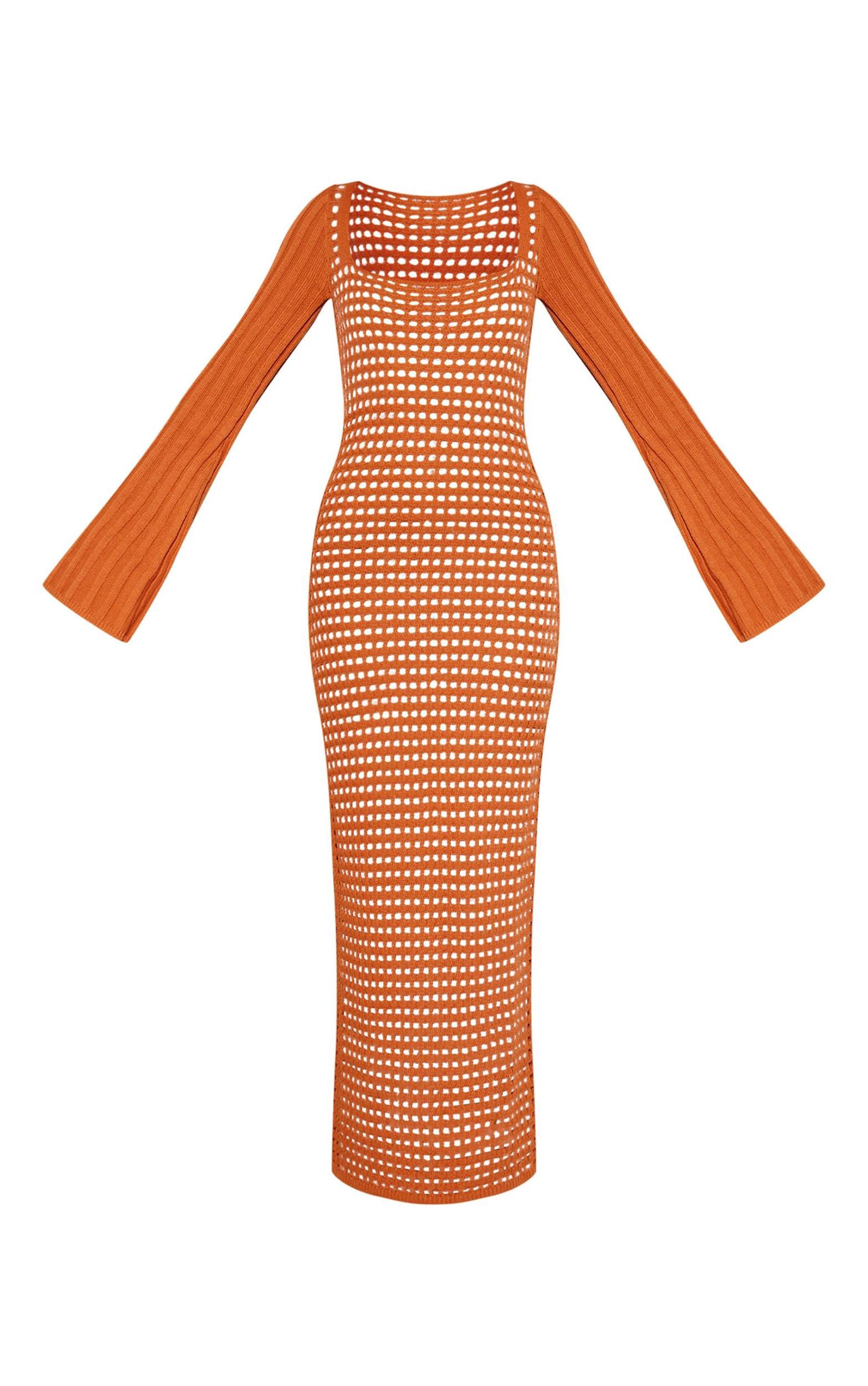 Rust Open Crochet Scoop Back Maxi Dress Product Image