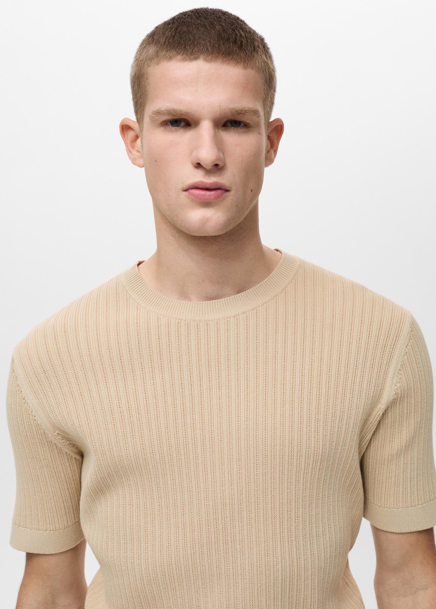 Braided cotton knitted T-shirt - Men | MANGO USA Product Image