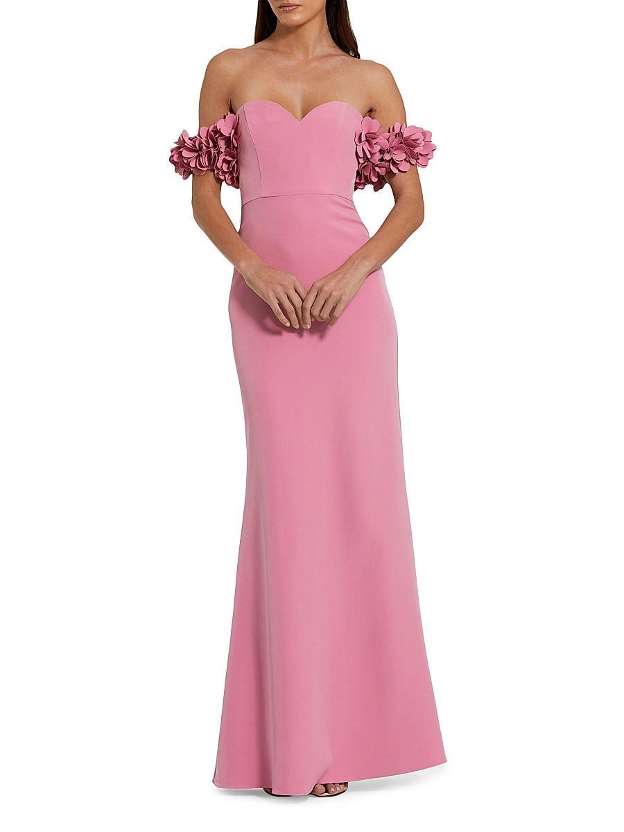 Womens Crepe 3D Flower Off-The-Shoulder Gown Product Image