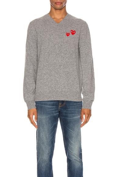 COMME des GARCONS PLAY Multi Heart Pullover Sweater in Gray Product Image
