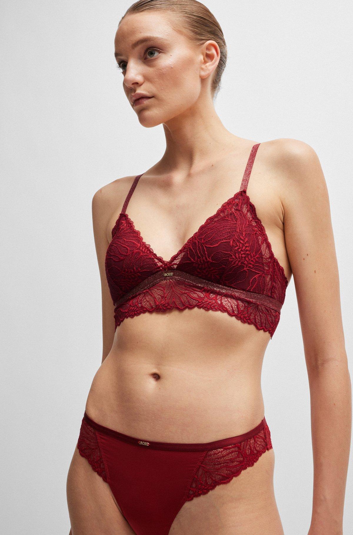 Lace triangle bra with metal logo trim Product Image