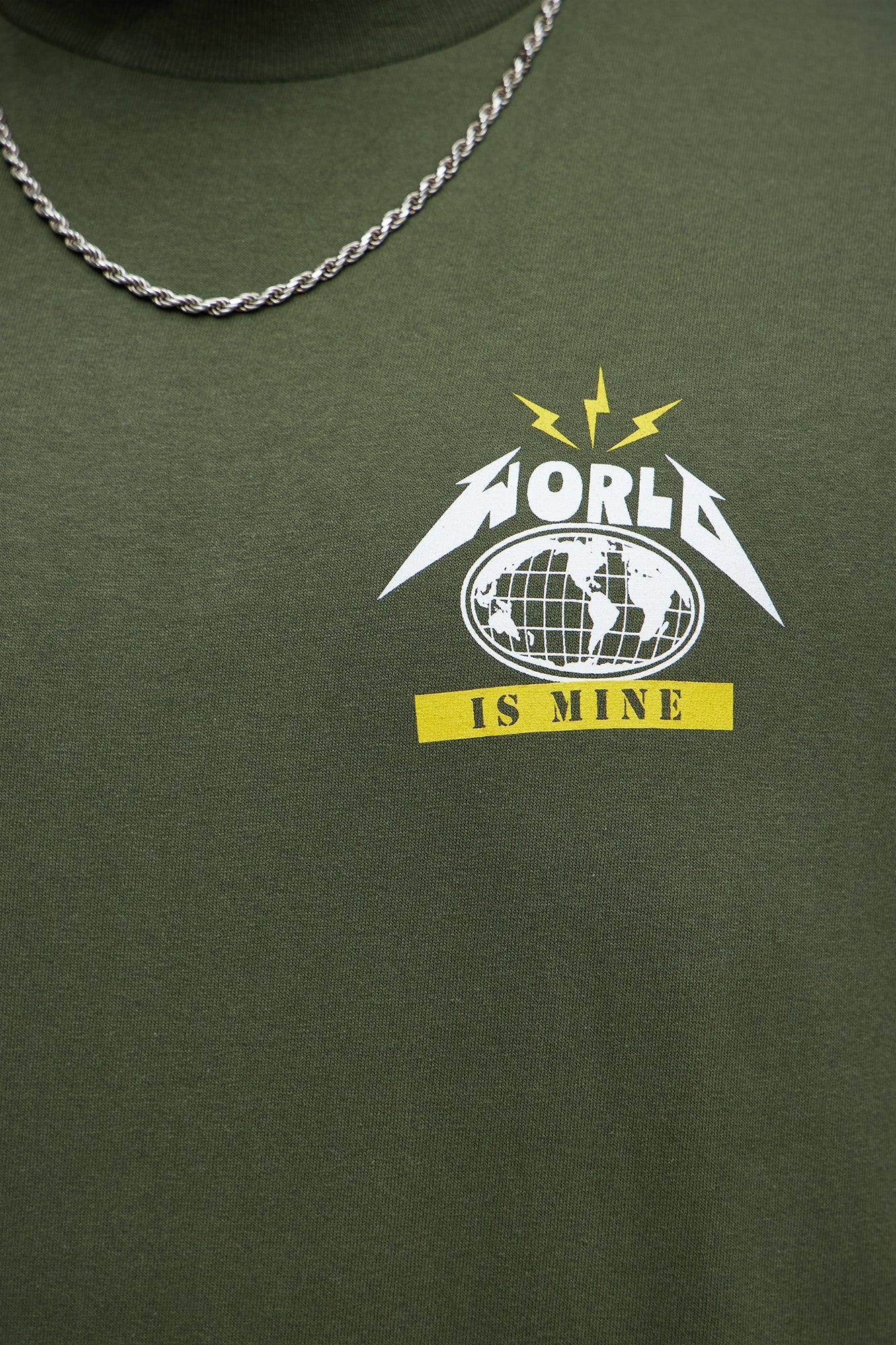World Is Mine Muscle Tee - Military Green Product Image