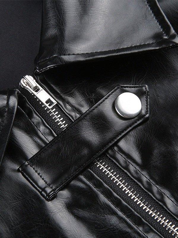 Logo Embroidery Cropped Pu Leather Jacket Product Image