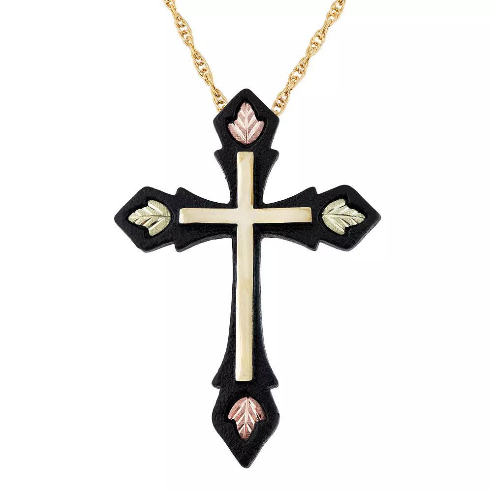 Black Hills Gold Tri-Tone Black Powder Coat Cross Pendant Necklace, Women's, Size: 18", 10k Gold Product Image