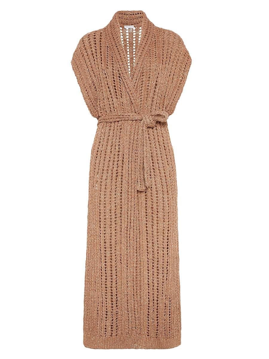 Womens Dazzling Silk and Linen Openwork Rib Long Cardigan Product Image