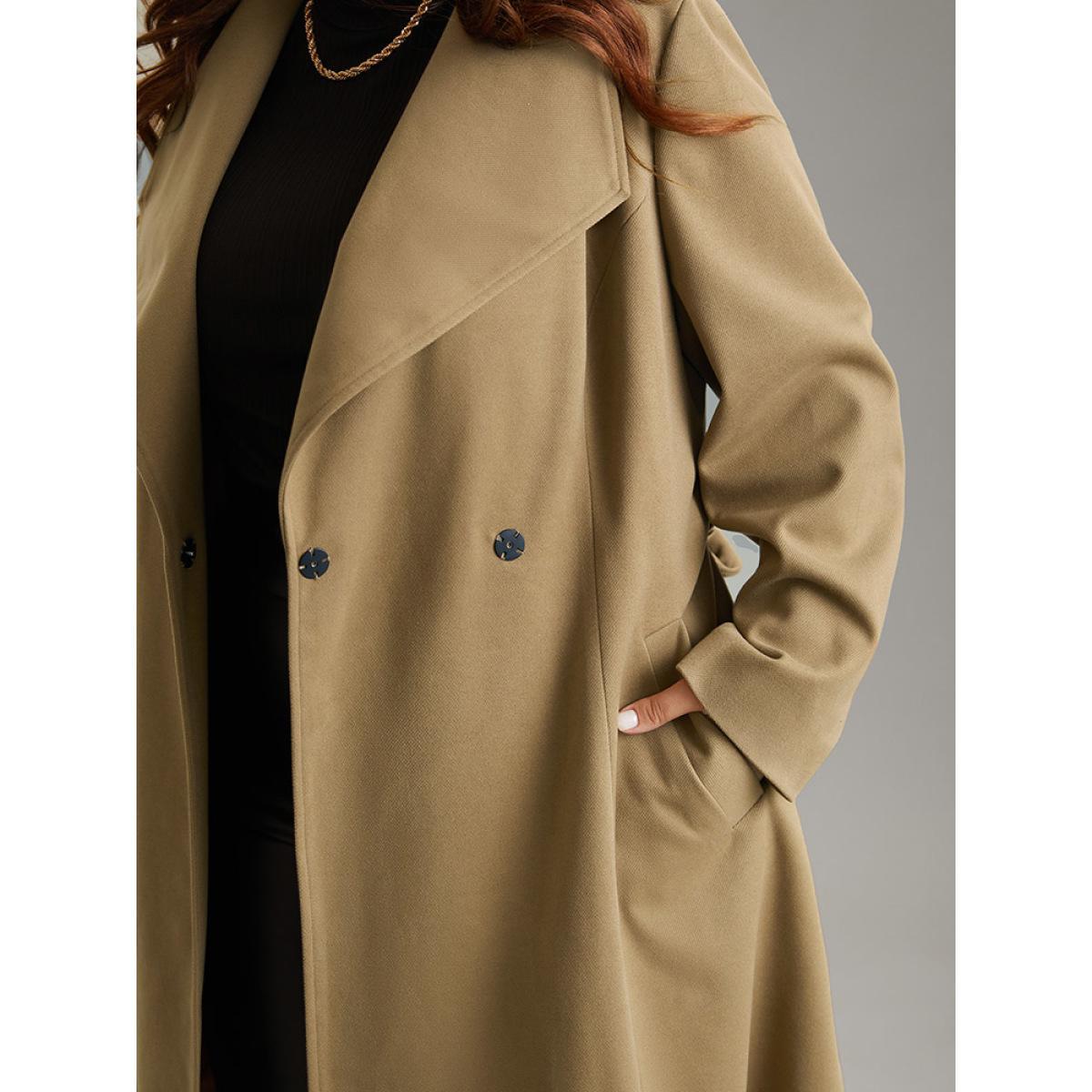 Plus Size Plain Pocket Belted Lapel Collar Tunic Coat Women Bronze Elegant Lined Ladies Dailywear Winter Coats BloomChic 26/4X Product Image