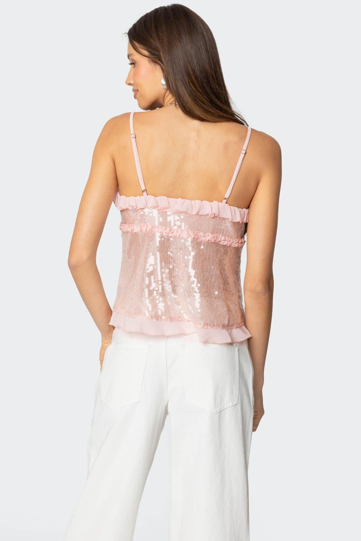 Sequin Ruffled Split Front Top Product Image