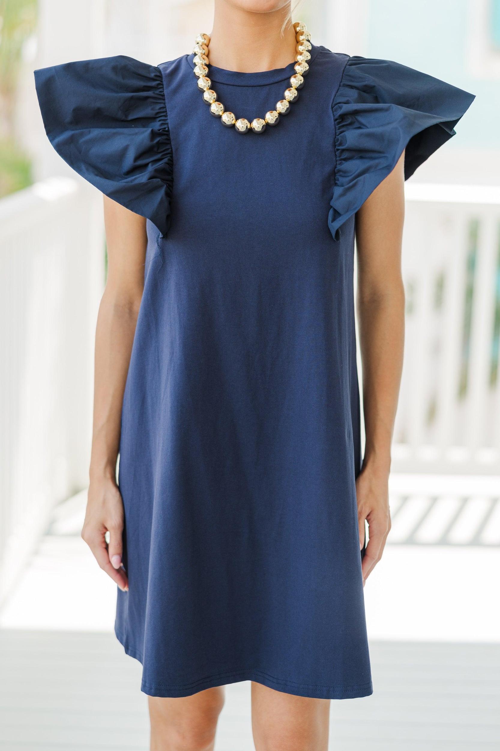 Get Ready Navy Blue Ruffled Mini Dress Female Product Image