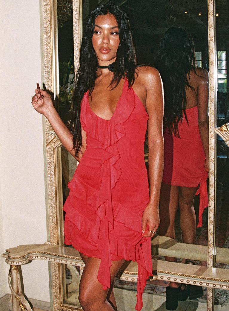 Fig Ruffle Mini Dress Red Product Image