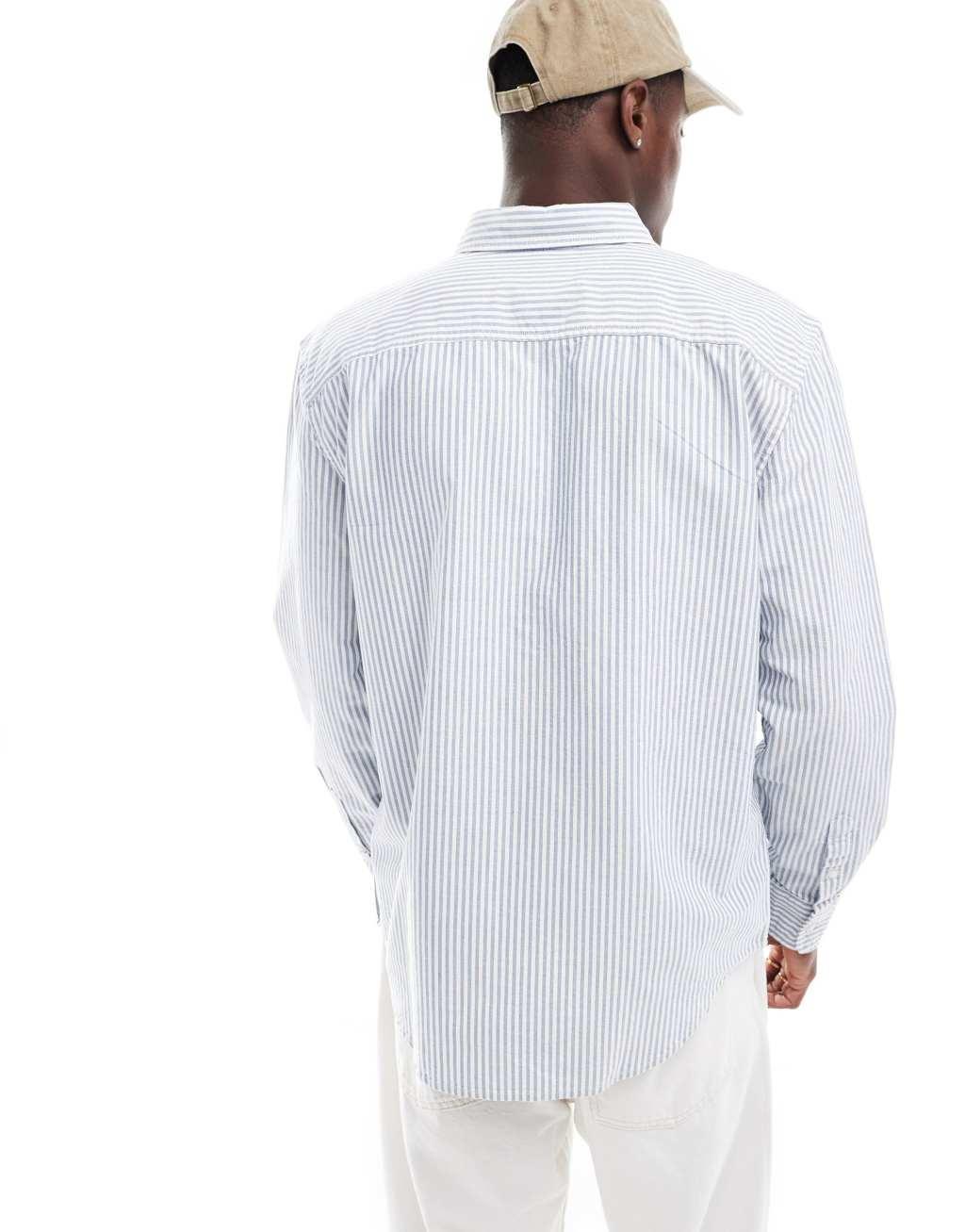 Levi's authentic tonal logo button down stripe oxford shirt in light blue/white Product Image