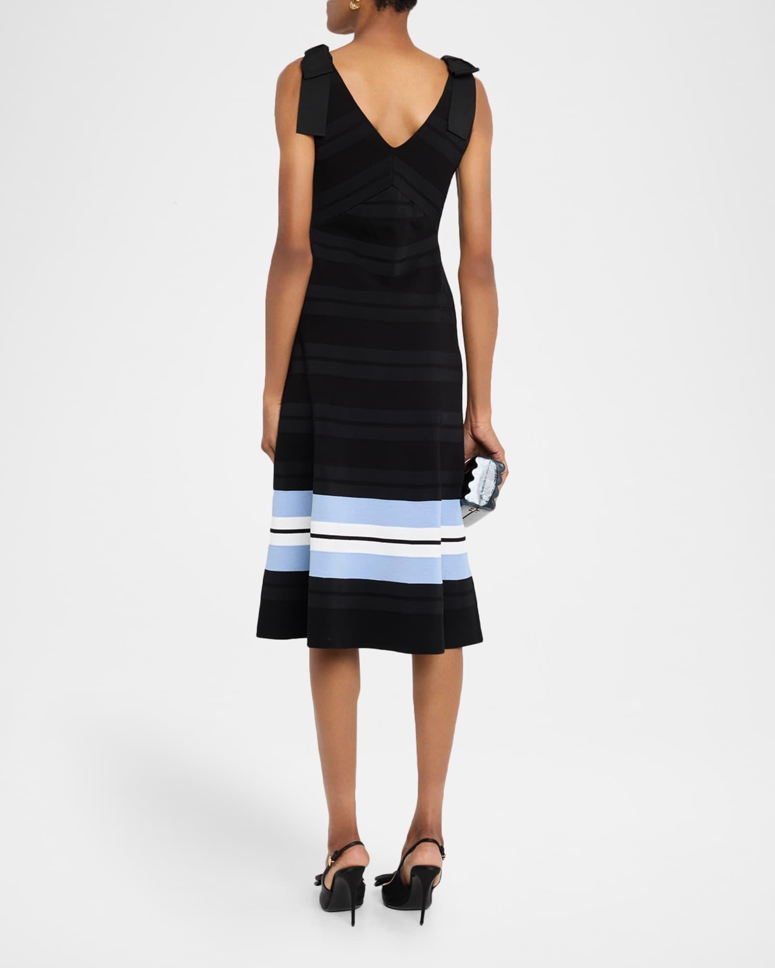 V-Neck Bow-Shoulder Fit-&-Flare Midi Dress Product Image