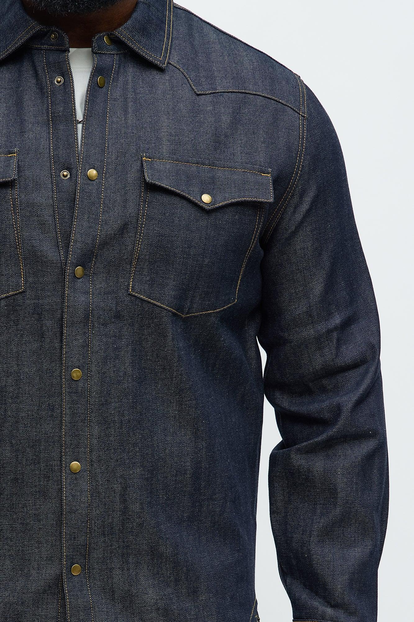 Raw Selvedge Western Denim Shirt - Indigo Product Image
