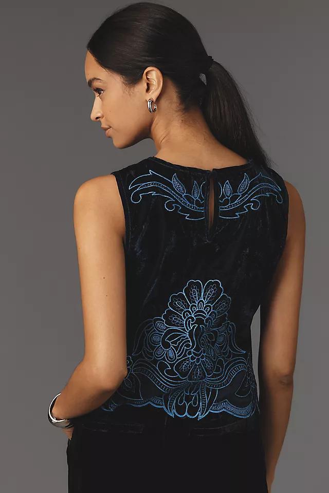 The Lainie High-Neck Lace Cutwork Blouse: Sleeveless Velvet Edition Product Image