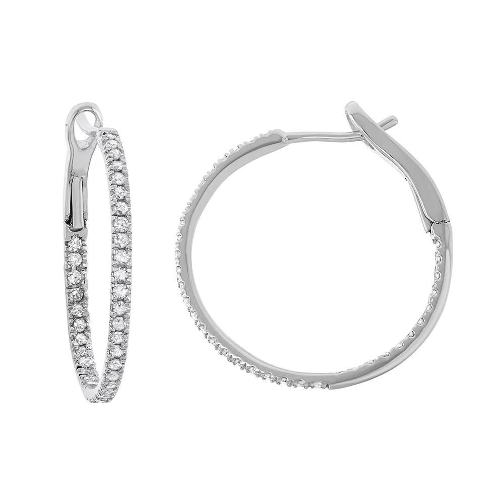 14k White Gold 1/2 Carat T.W. Diamond Inside Out Hoop Earrings, Women's Product Image