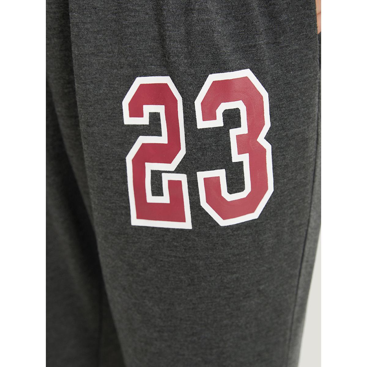 Number Print Drawstring Pocket Elastic Waist Sweatpants DimGray Plus Size Women Casual Dailywear Plain 10/M Bloomchic Product Image