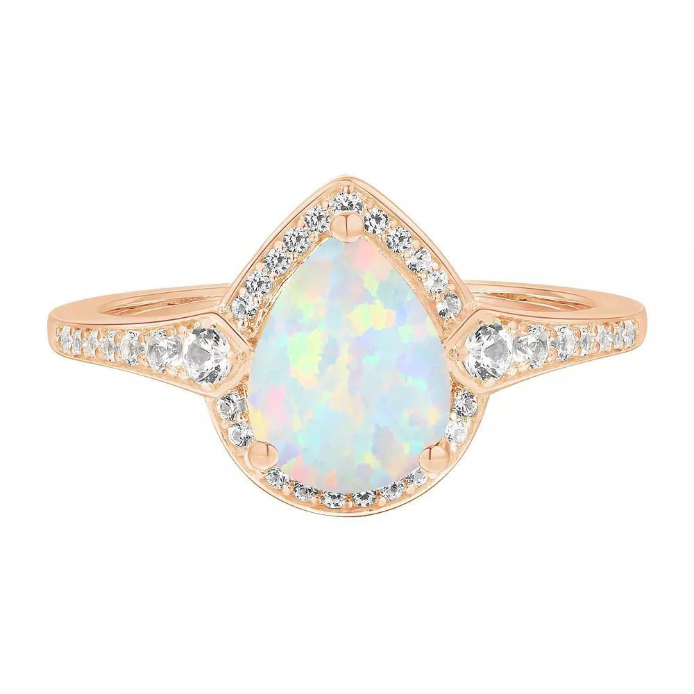 14k Rose Gold Over Silver Lab-Created Opal & Lab-Created White Sapphire Ring, Women's, Size: 7 Product Image