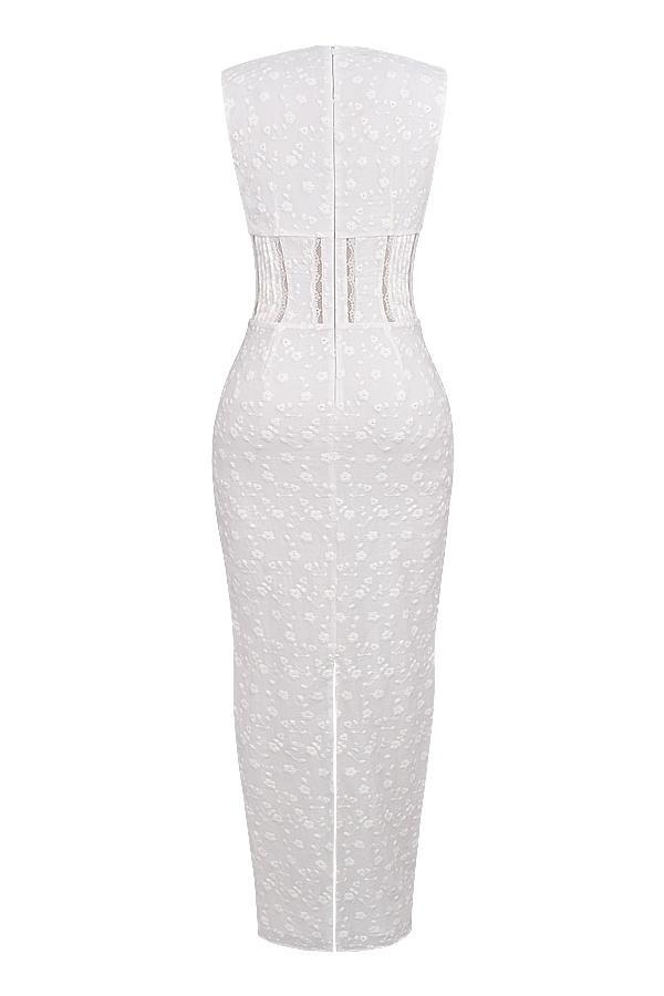 Sophina  white cotton broderie anglais plunge maxi dress Product Image
