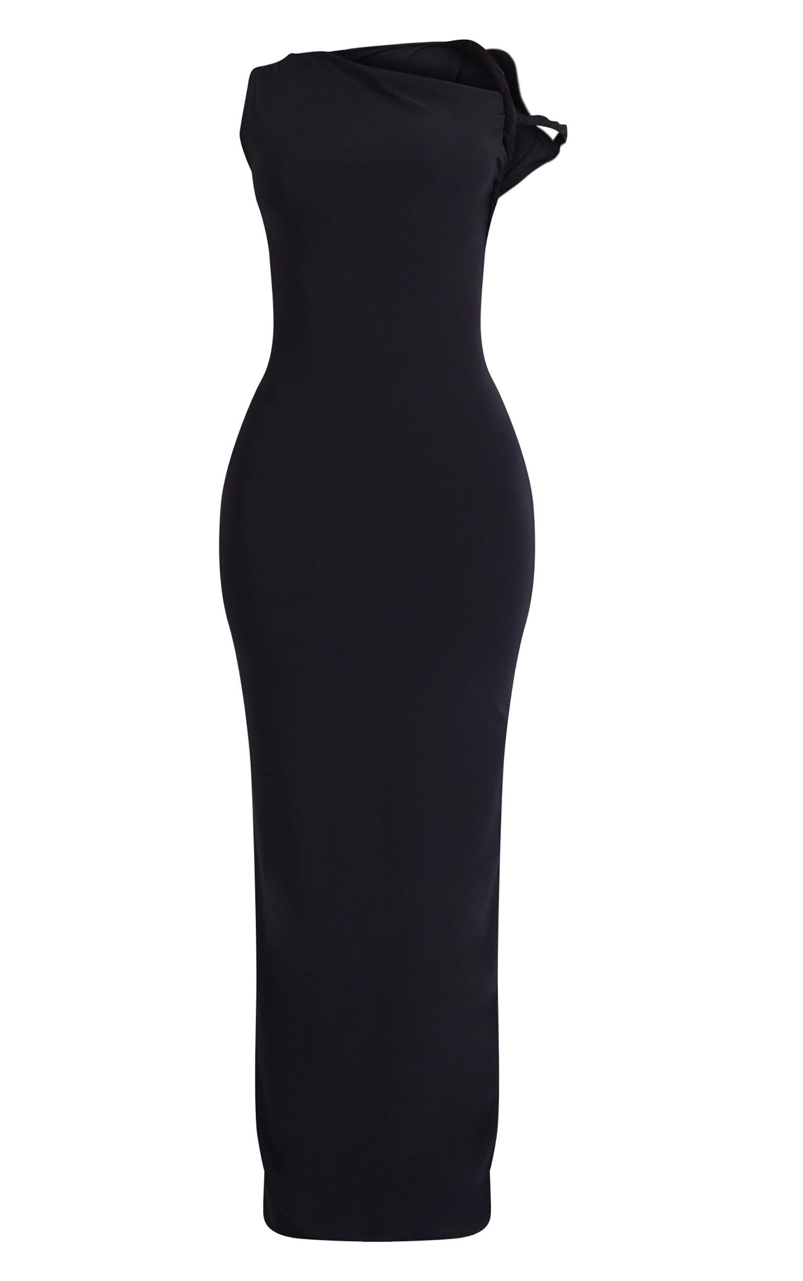 Petite Black Slinky Twist Shoulder Maxi Dress Product Image