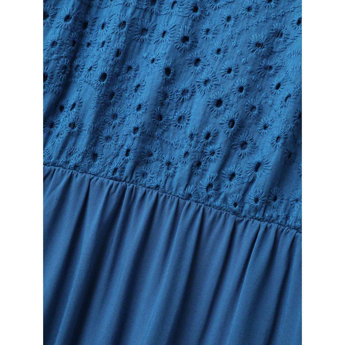 Plus Size Rayon Lace Pleated Tiered Midi Dress Mediumblue Women Square Neck Short sleeve Curvy BloomChic 12/L Product Image