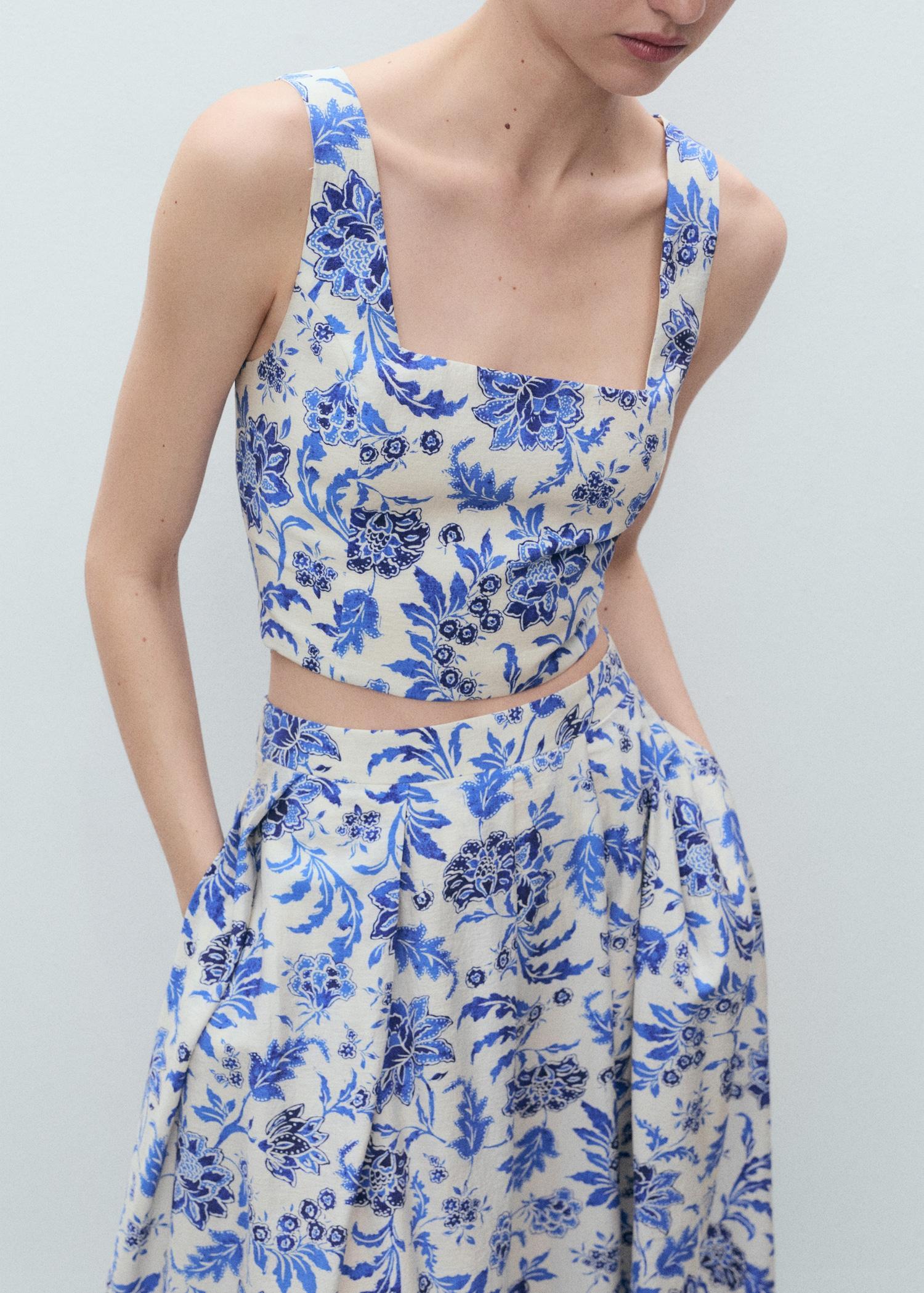 Long floral flared skirt - Women | MANGO USA Product Image