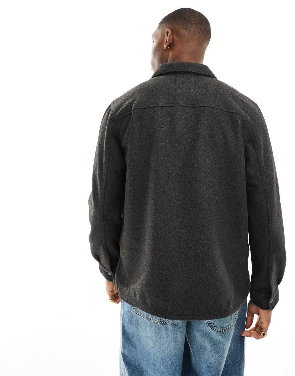 ONLY & SONS wool look overshirt in charcoal Product Image