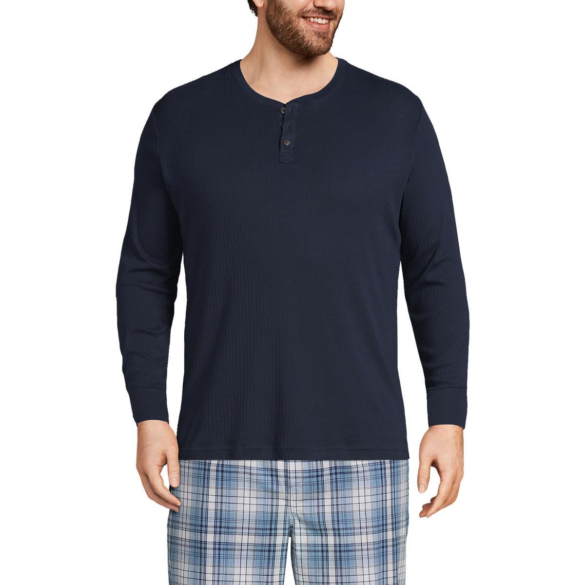 Men's Lands' End Ribbed Pajama Sleep Henley, Size: XXL, Grey Heather Product Image