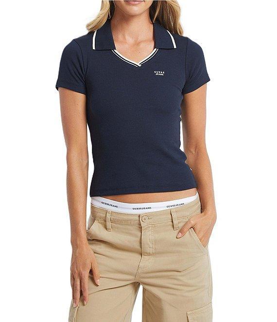 Guess Guess Jeans Slim Rib Embroidered Short Sleeve Knit Top Product Image