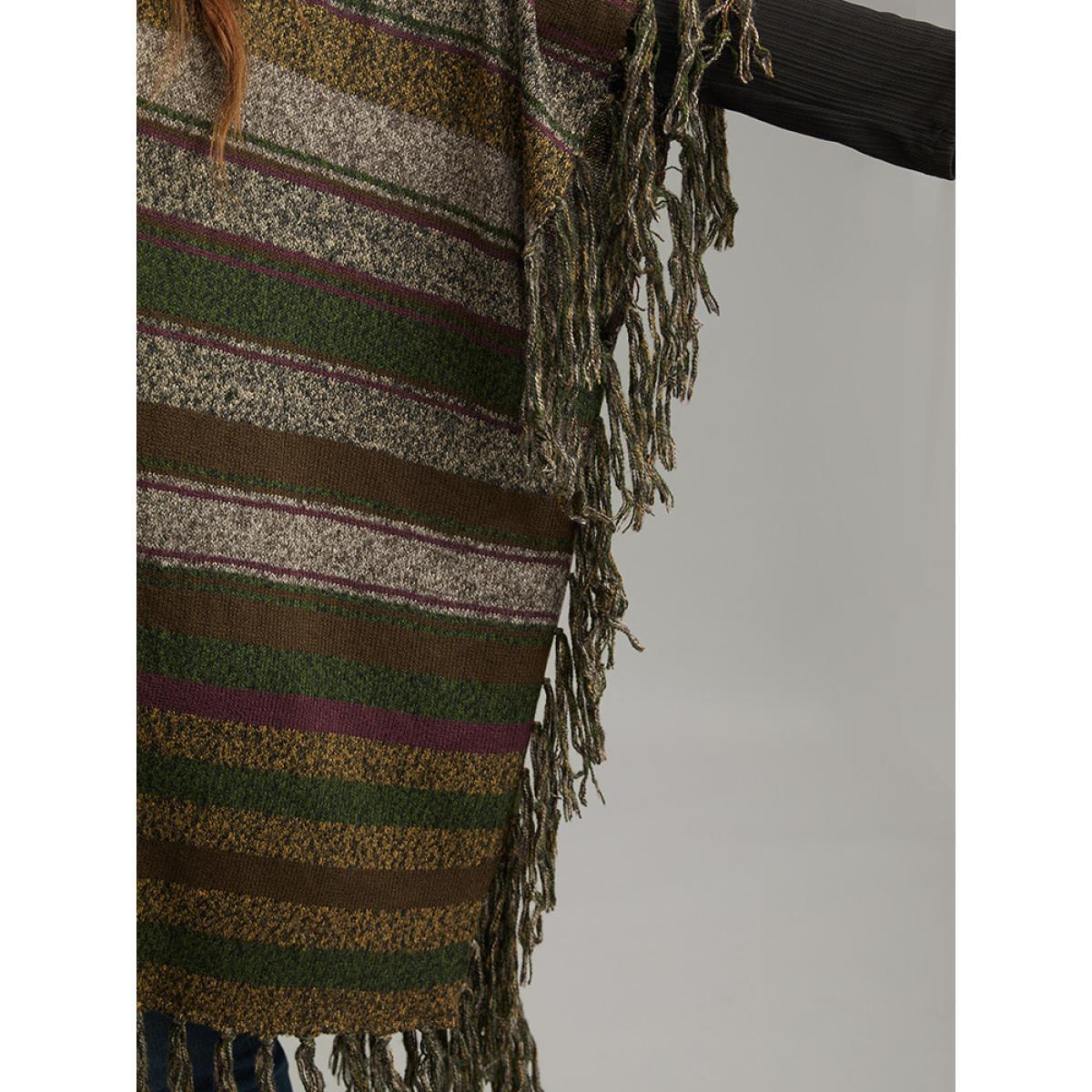 Plus Size Contrast Striped Fringe Trim Drape Cardigan Multicolor Women Casual Loose Sleeveless Everyday Cardigans BloomChic 22-24/3X Product Image