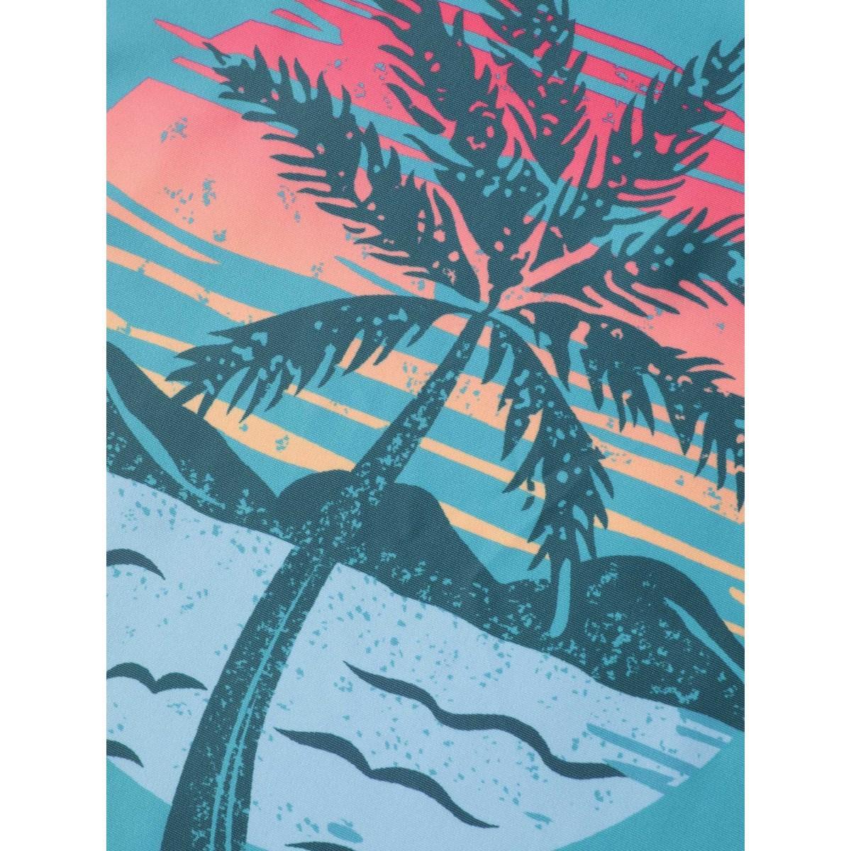 Plus Size Island Print Drawstring Adjustable Swim Top Women's Swimwear Teal Beach Contrast High stretch Loose U-neck Curve Swim Tops BloomChic 28/5X Product Image