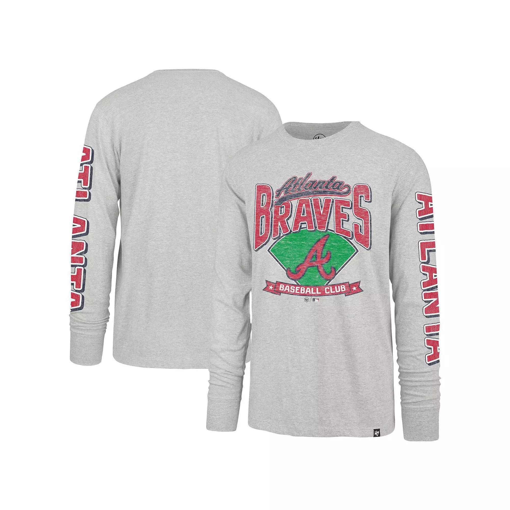 Men's '47 Gray Atlanta Braves Fair Ball Franklin Long Sleeve T-Shirt, Size: 2XL, Grey Product Image