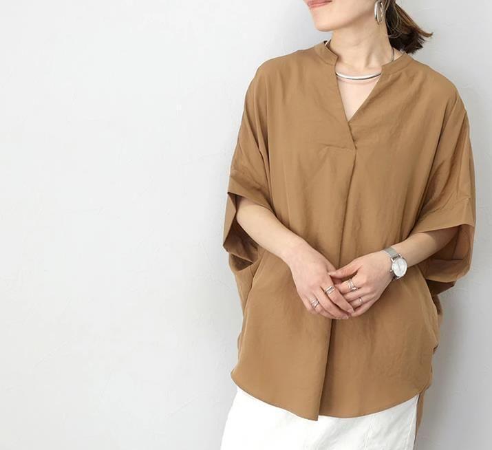 3/4 Sleeve V-Neck  Oversized Chiffon Blouse Product Image