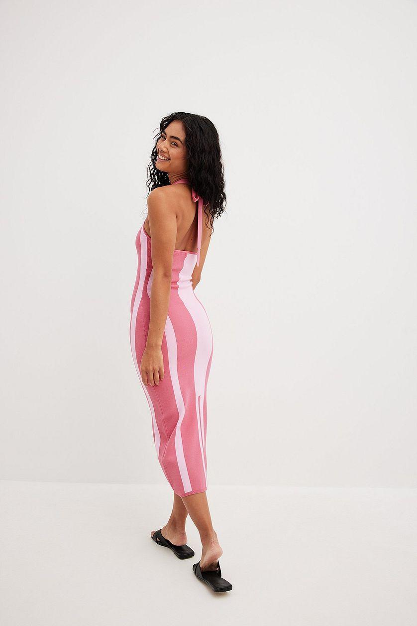 Striped Knitted Halterneck Midi Dress Product Image