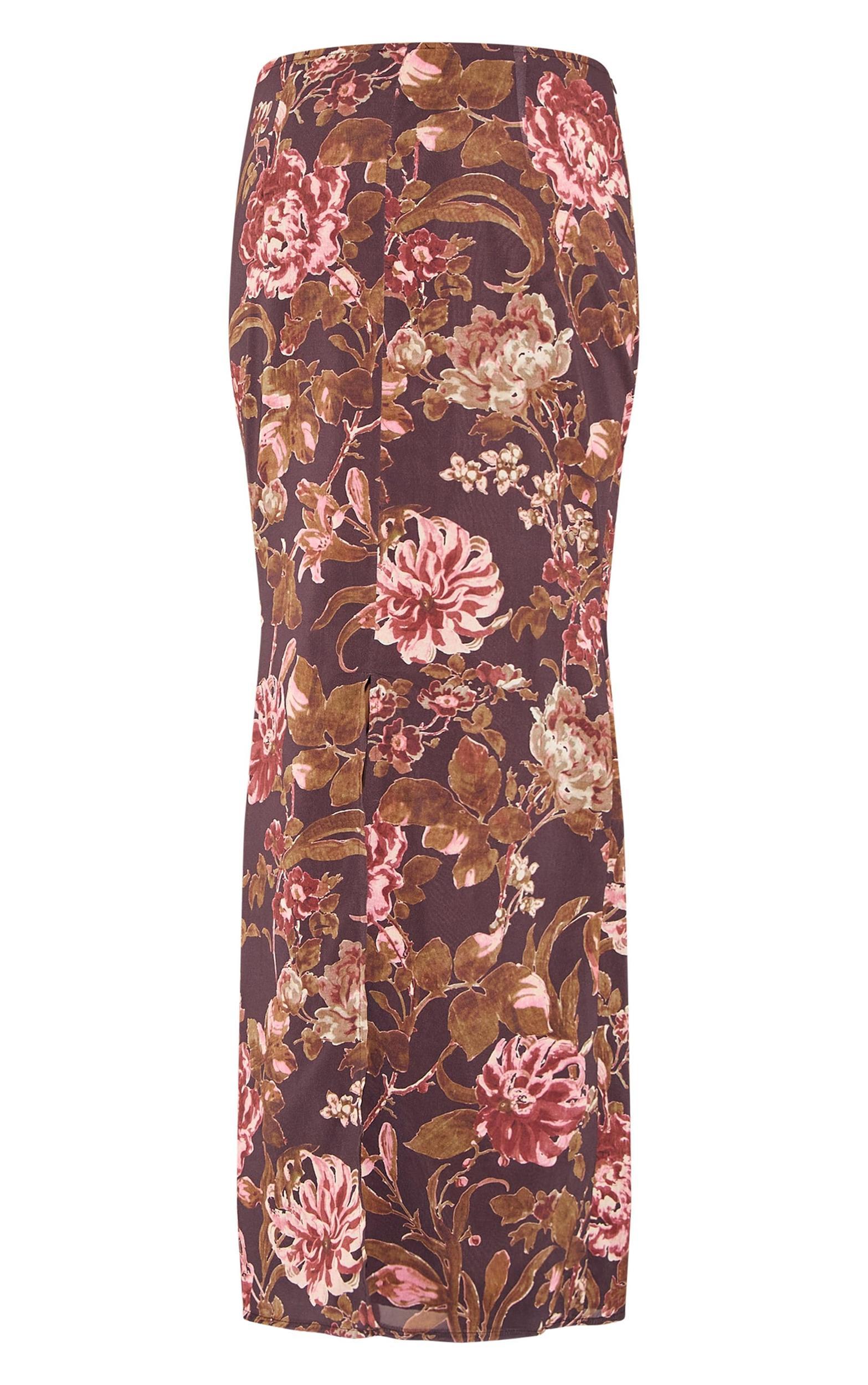  Brown Floral Print Chiffon Maxi Skirt    Product Image