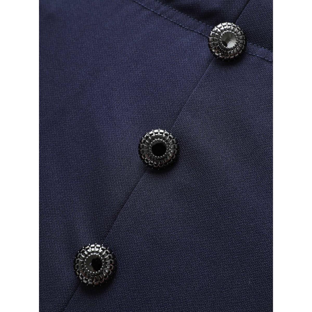 Plus Size Button Detail Split Hem Medium Stretch Skirt Women Indigo At the Office Button Medium stretch Side seam pocket Work Skirts BloomChic 10/M Product Image