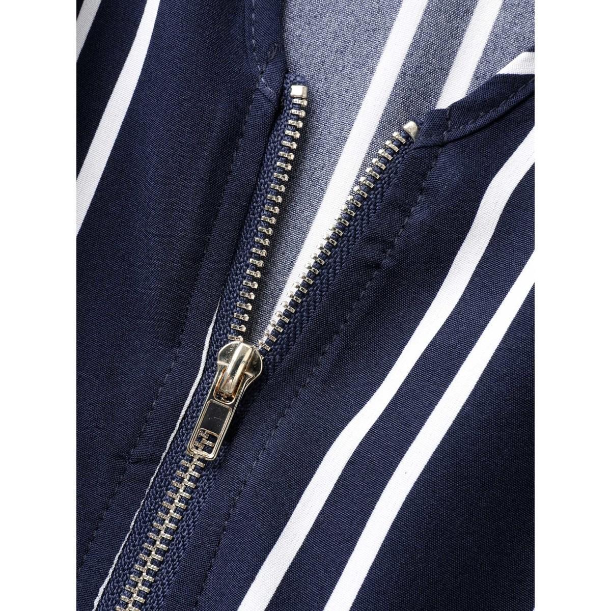 Plus Size Stripe Print Zipper Belted Midi Dress Navy Women Shirt collar Sleeveless Curvy BloomChic 28/5X Product Image