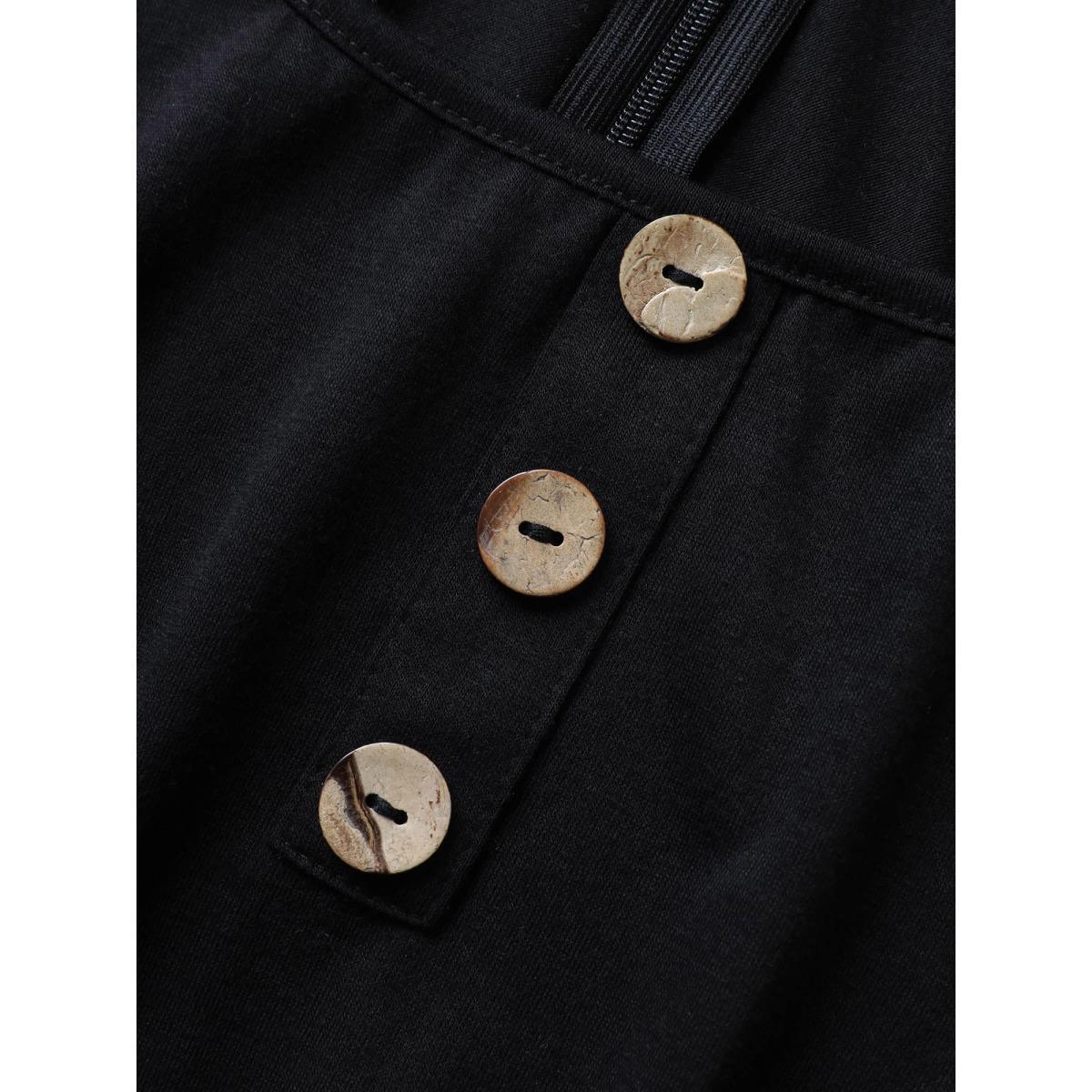Plus Size Black Supersoft Essentials Plain Button Detail Belted Jumpsuit Women Casual Sleeveless Non Everyday Loose Jumpsuits BloomChic 26/4X Product Image