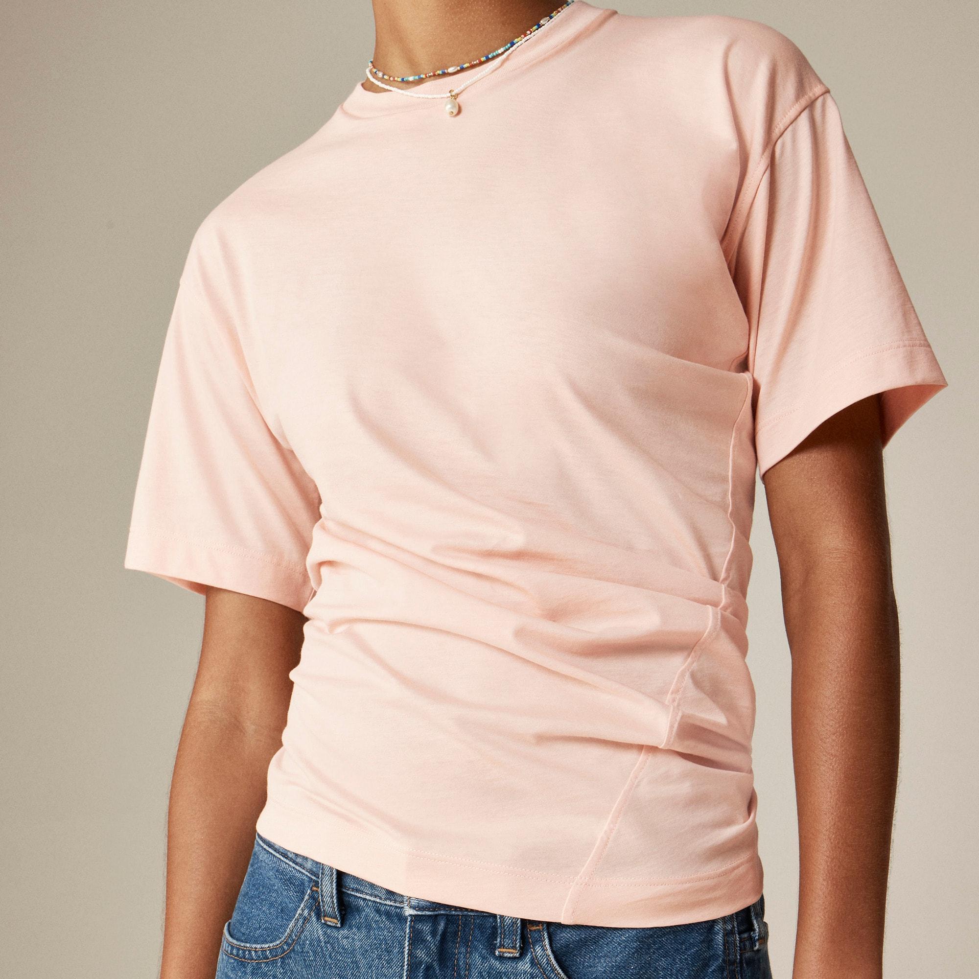 Pima cotton asymmetrical ruched T-shirt Product Image