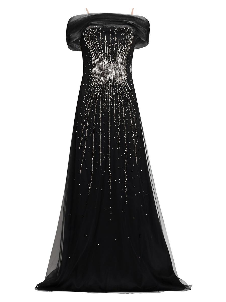 Womens Beaded Tulle Gown Product Image