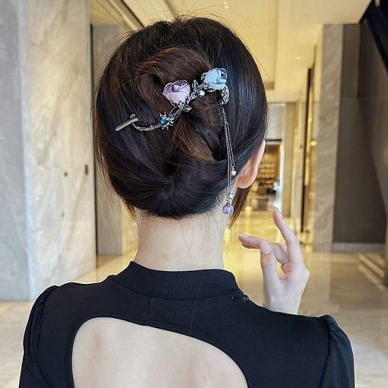 Flower CZ Faux Pearl Twisted Hair Clip Product Image