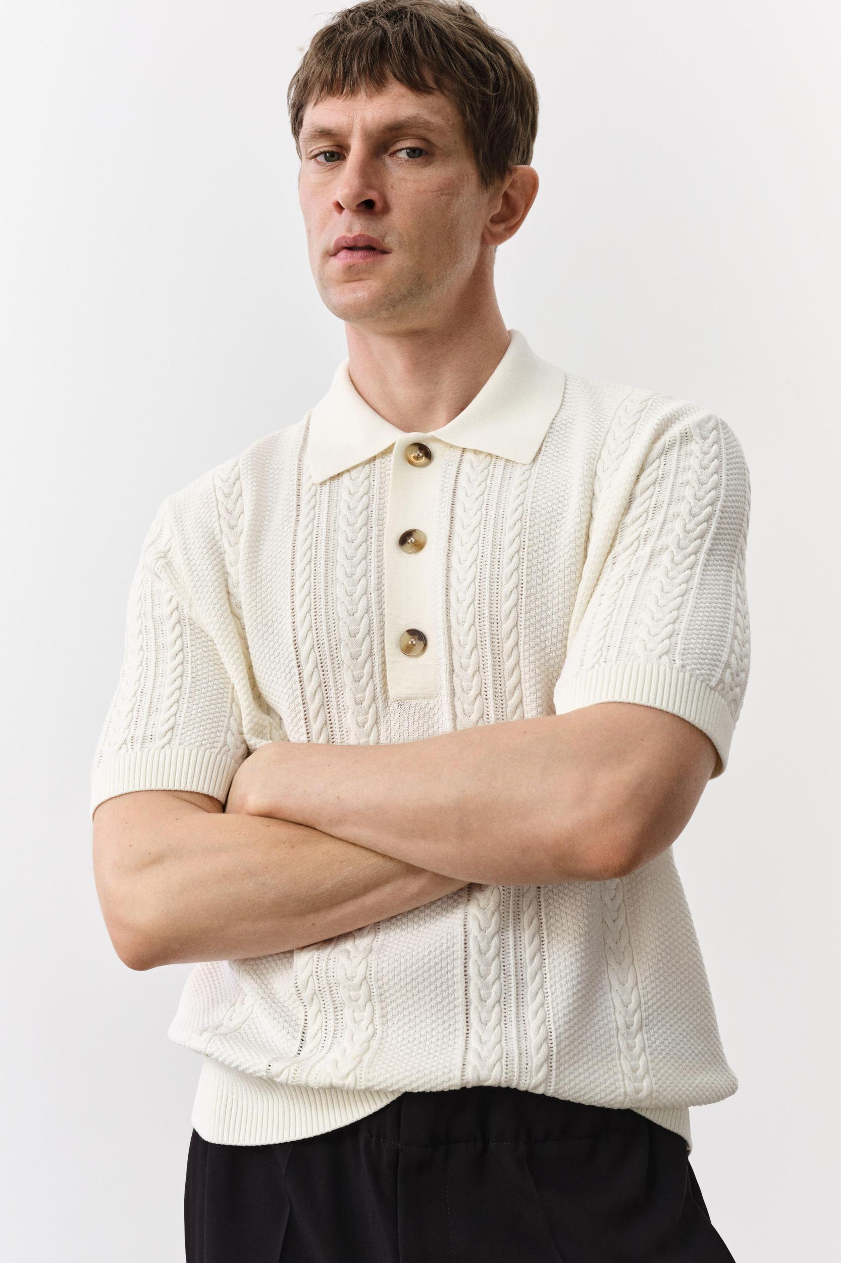 Regular-Fit Cable-Knit Polo Shirt Product Image