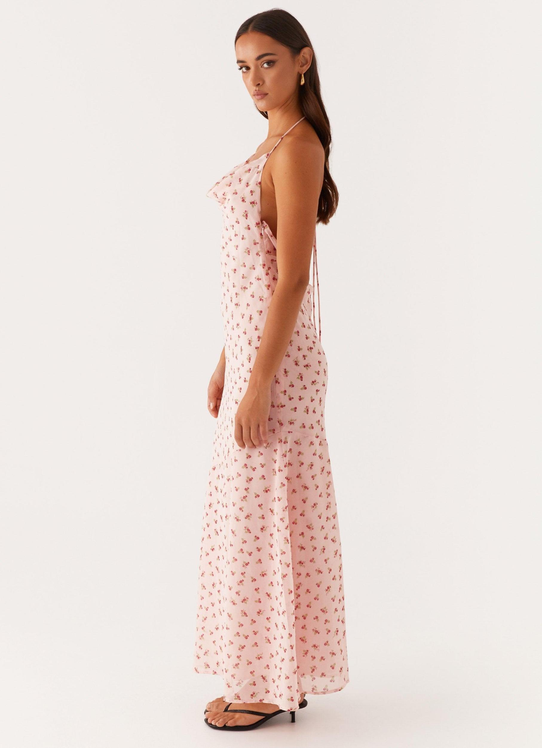 Alianna Cowl Neck Mesh Maxi Dress - Pink Flower Product Image